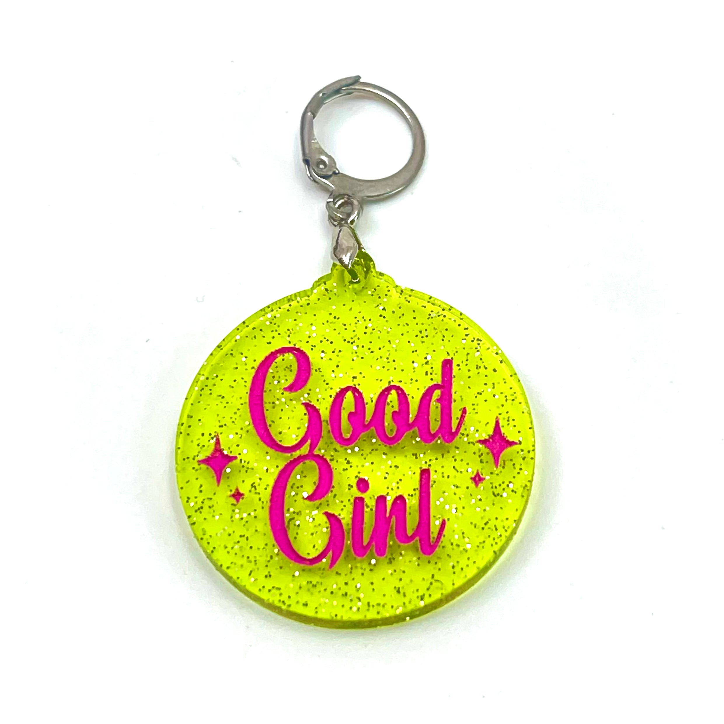 Retro Sparkle Good Girl Collar Tag - Lime Jelly Shimmer
