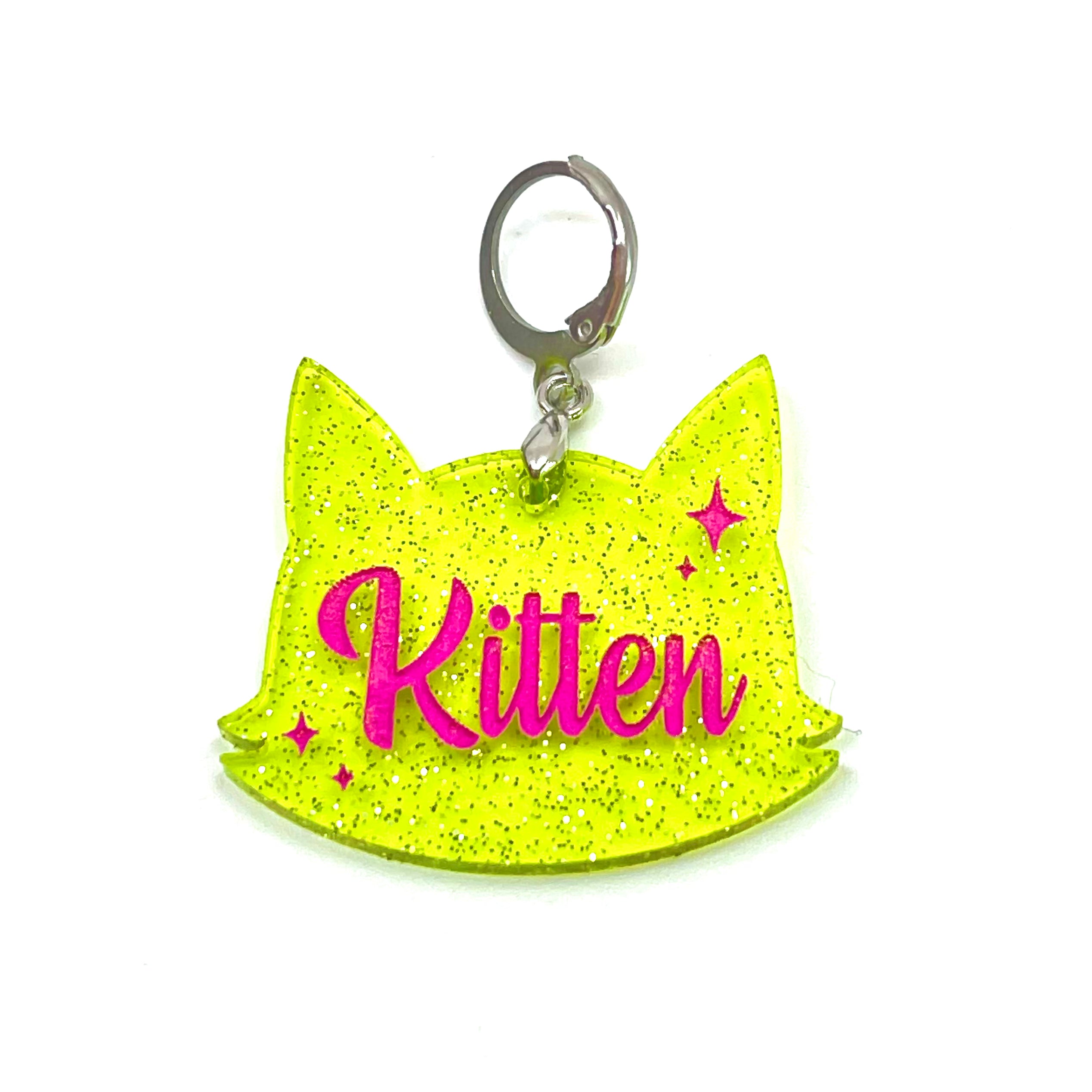 Retro Sparkle Kitten Collar Tag - Lime Jelly Shimmer
