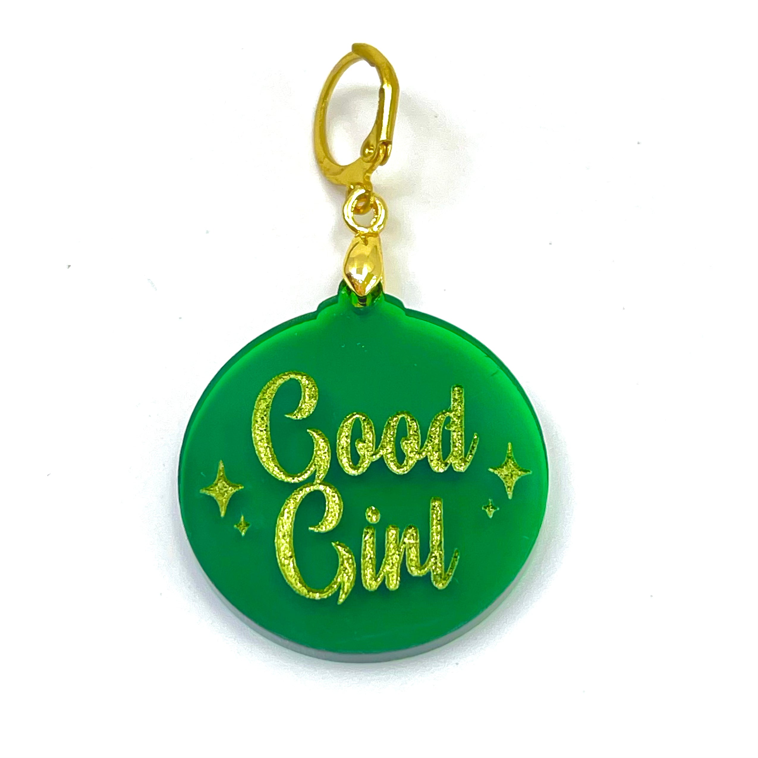 Retro Sparkle Good Girl Collar Tag - Transparent Green