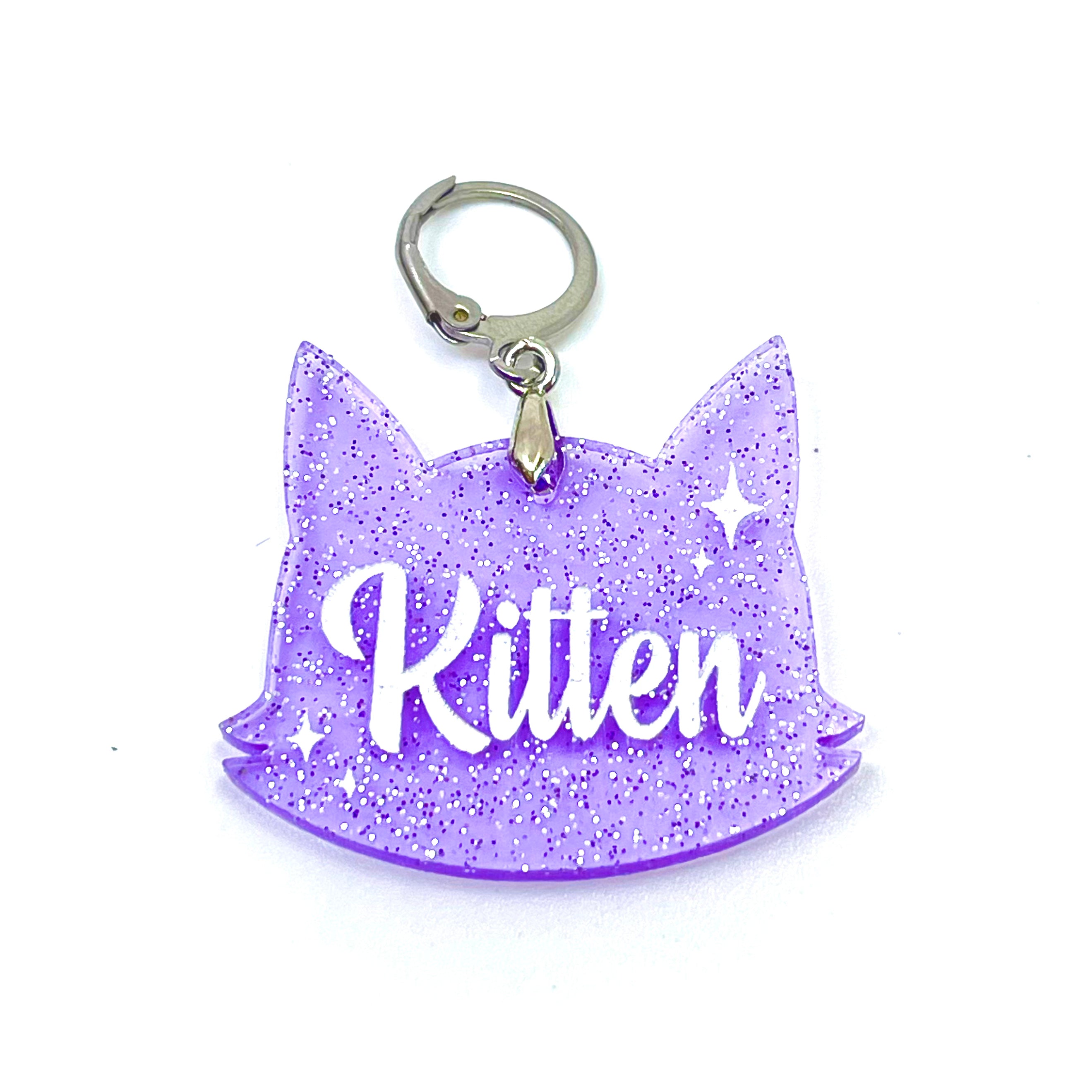 Retro Sparkle Kitten Collar Tag - Lavender Jelly Shimmer