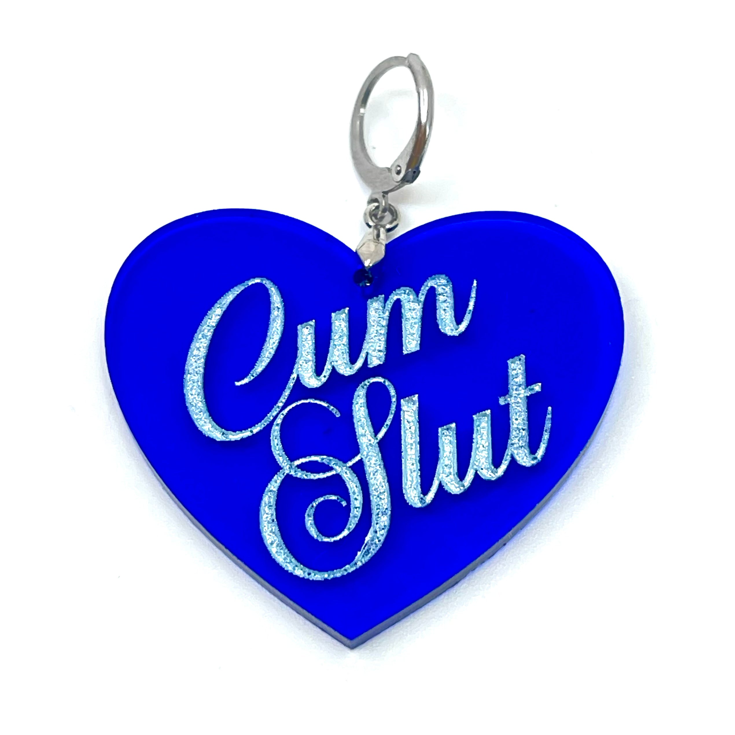 Cum Slut XL Heart Collar Tag - Transparent Blue