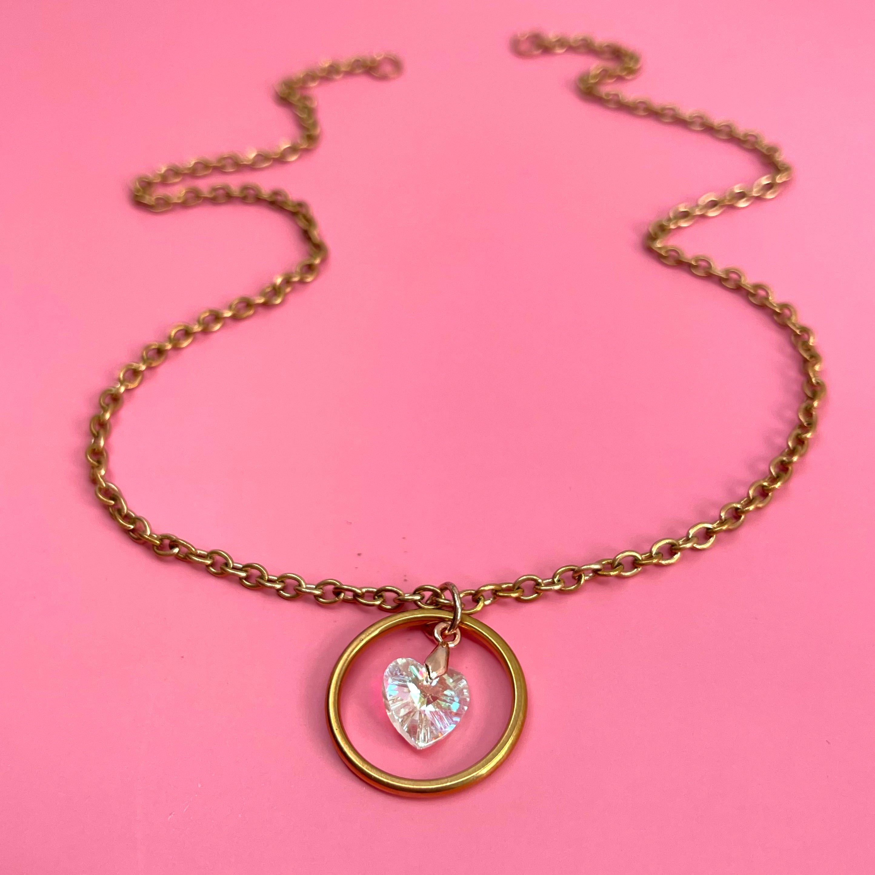 Crystal Heart Ring of O Day Collar - Stainless Steel Day Collar Restrained Grace