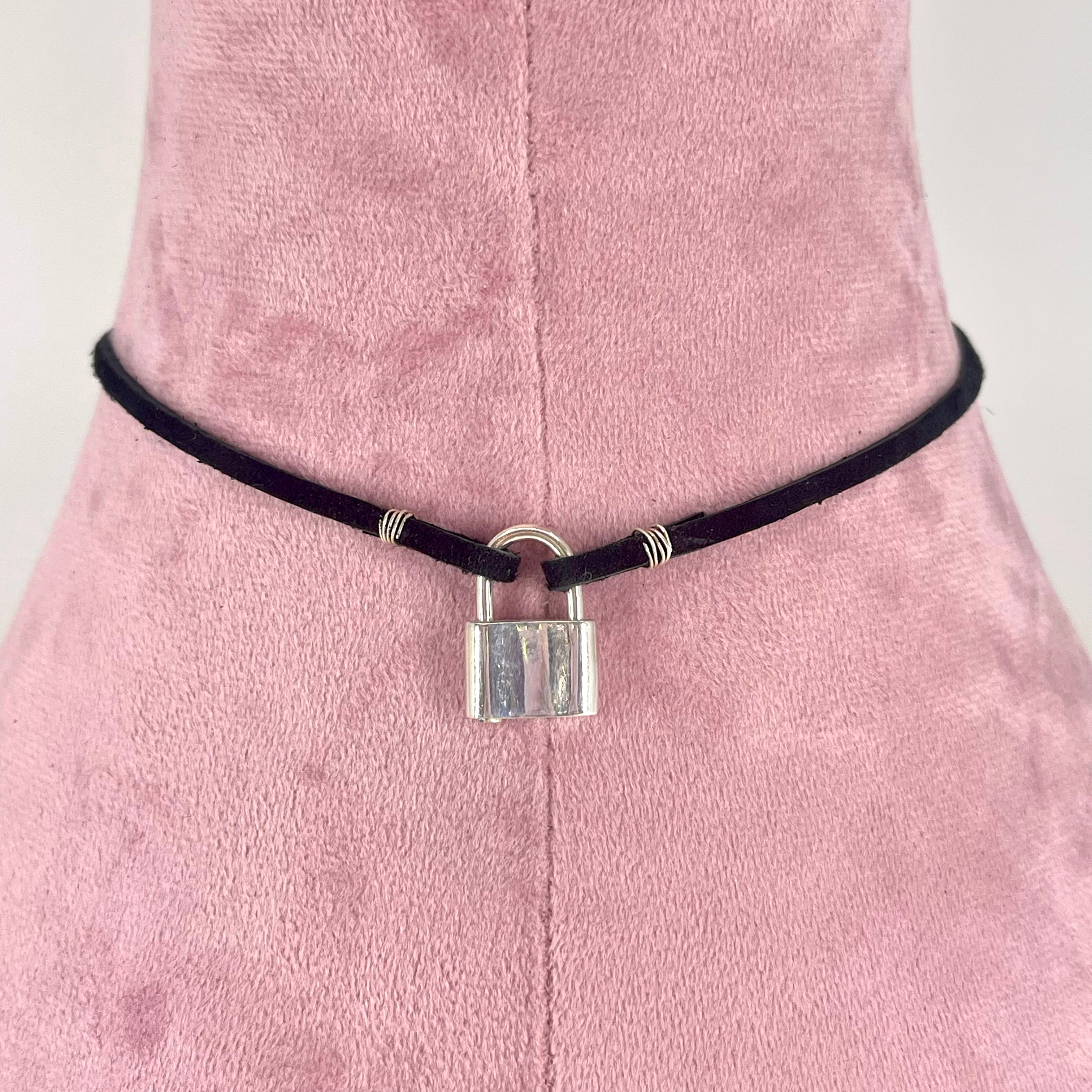 Sterling & Suede Lace Choker with XL Padlock Clasp