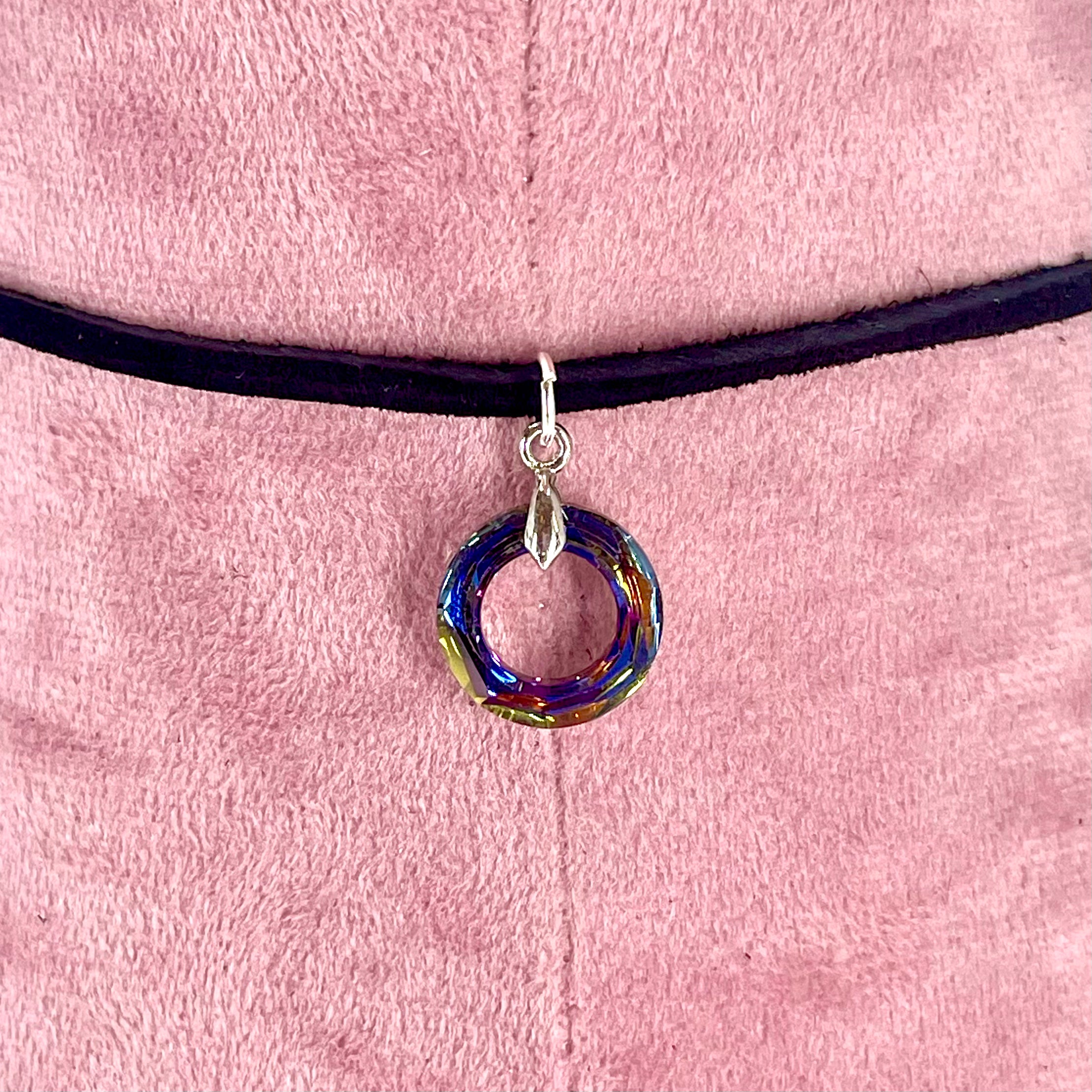 Sterling & Suede Lace Choker with Rainbow Swarovski Ring of O