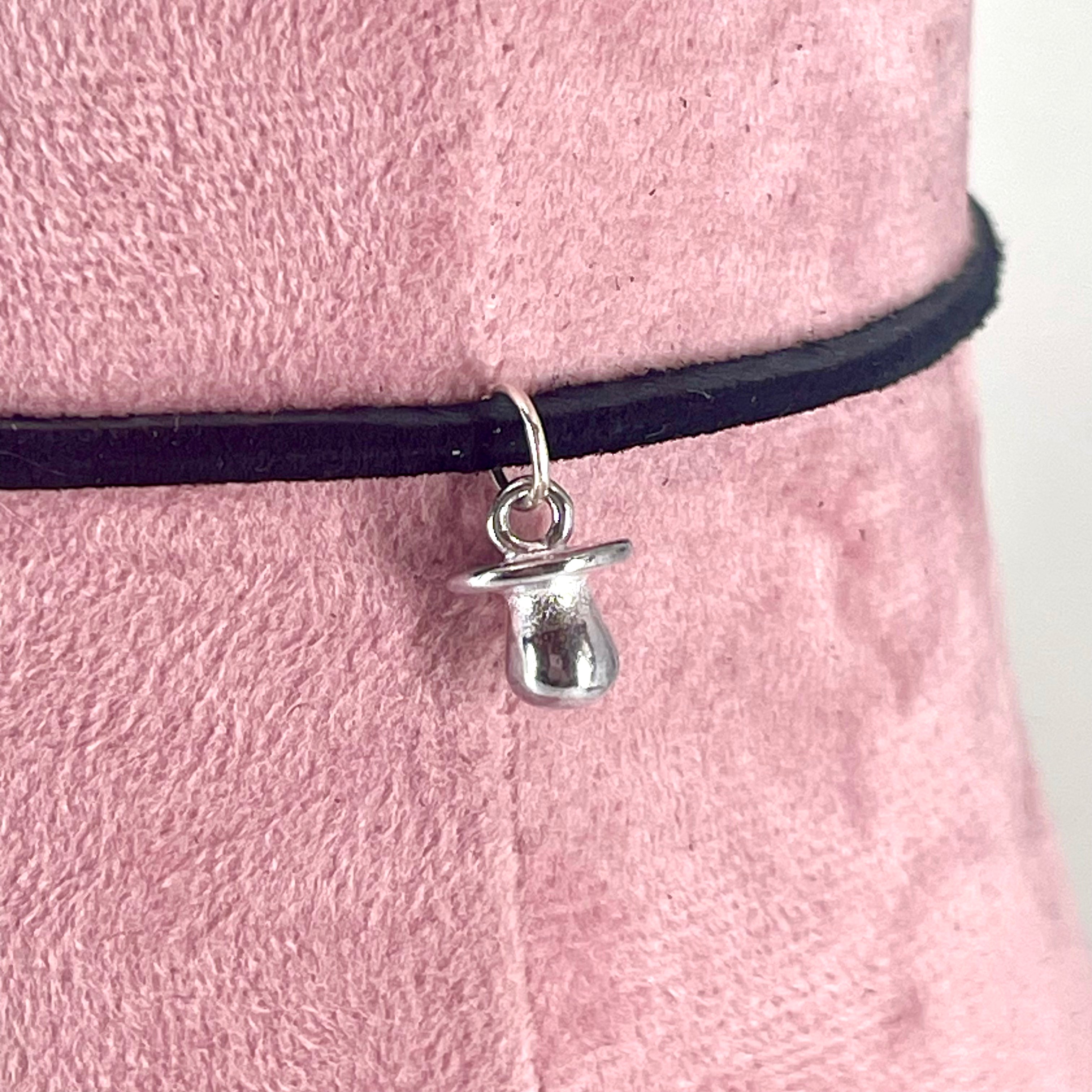 Sterling & Suede Lace Choker with Pacifier Charm