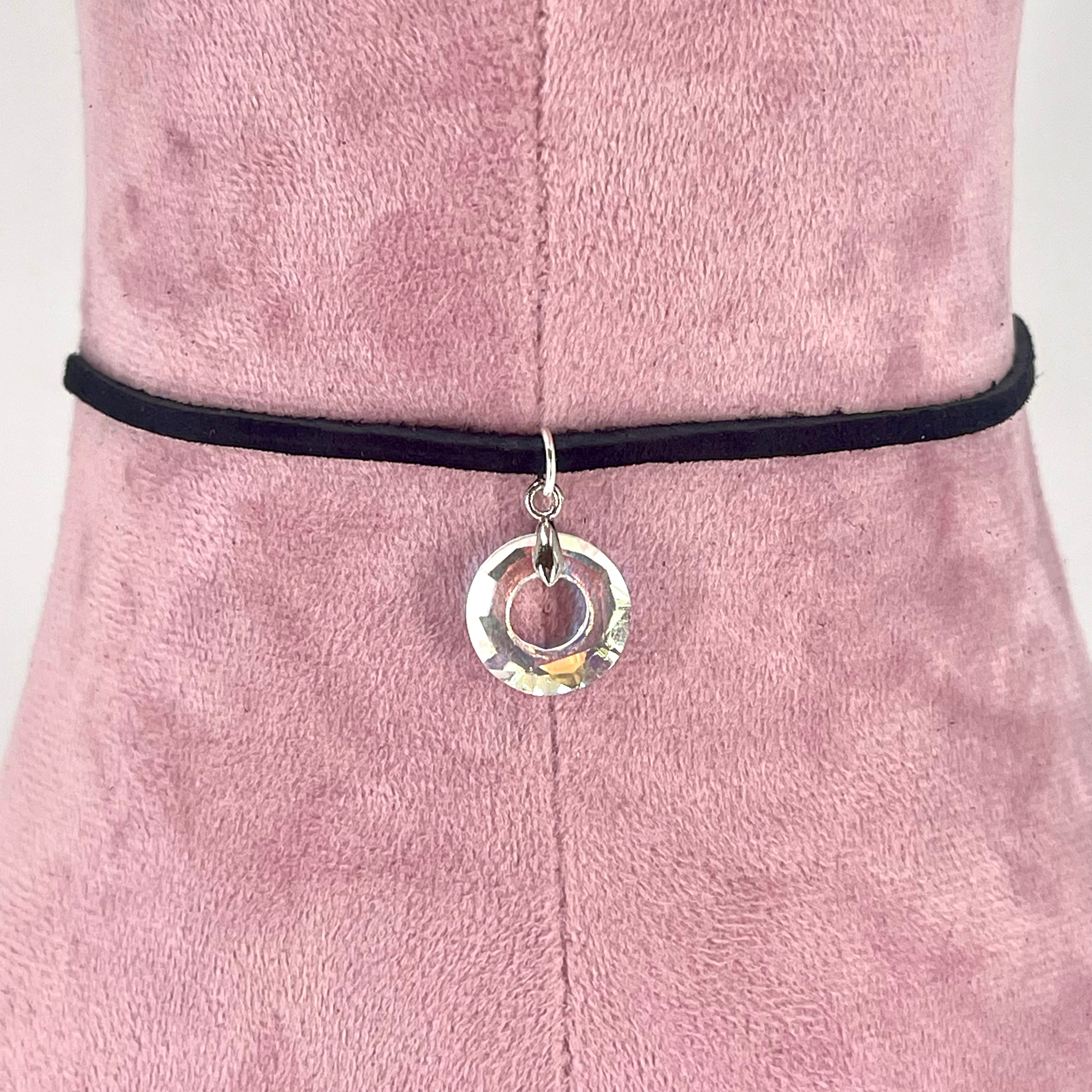 Sterling & Suede Lace Choker with Clear Swarovski Ring of O
