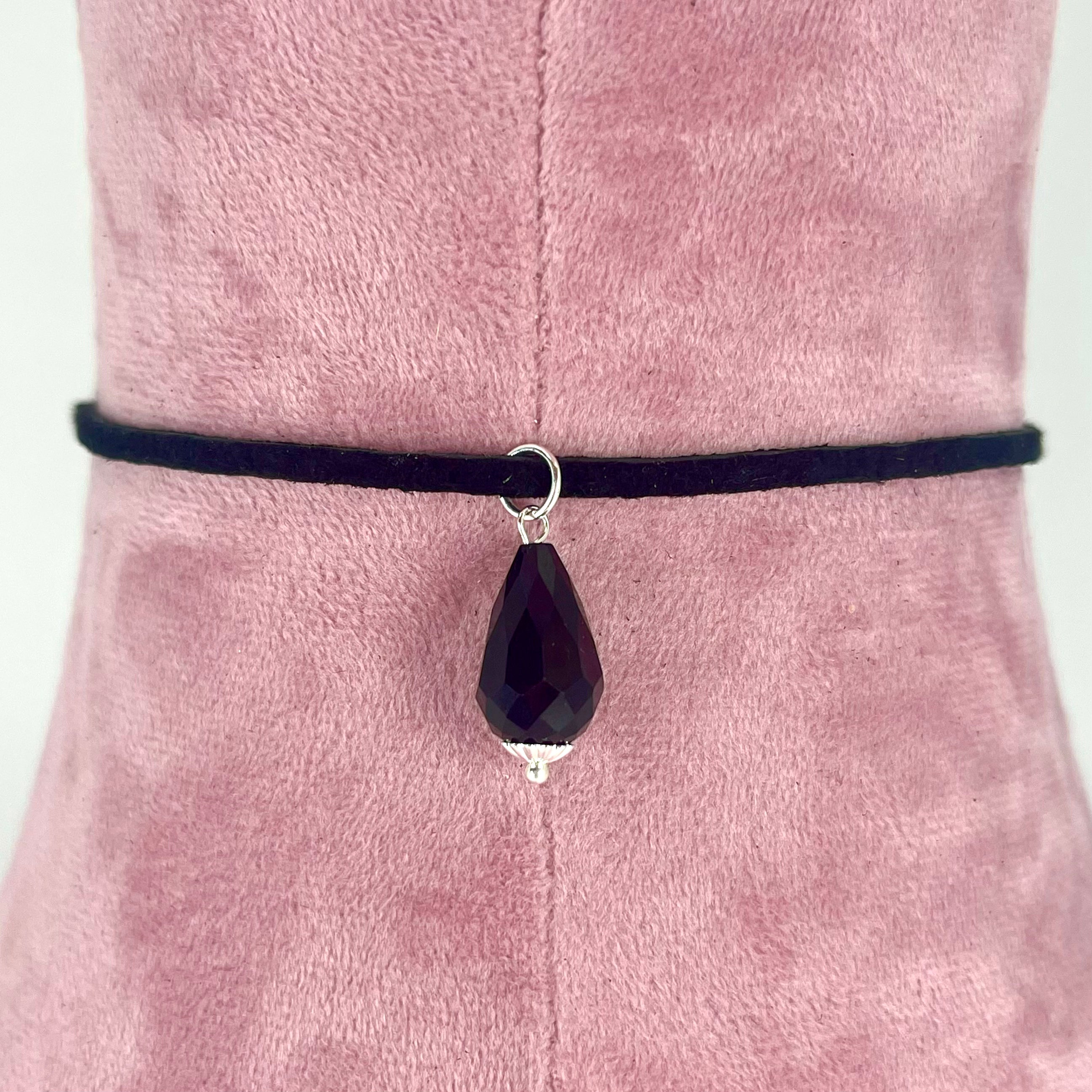 Sterling & Suede Lace Choker with Black Crystal Drop
