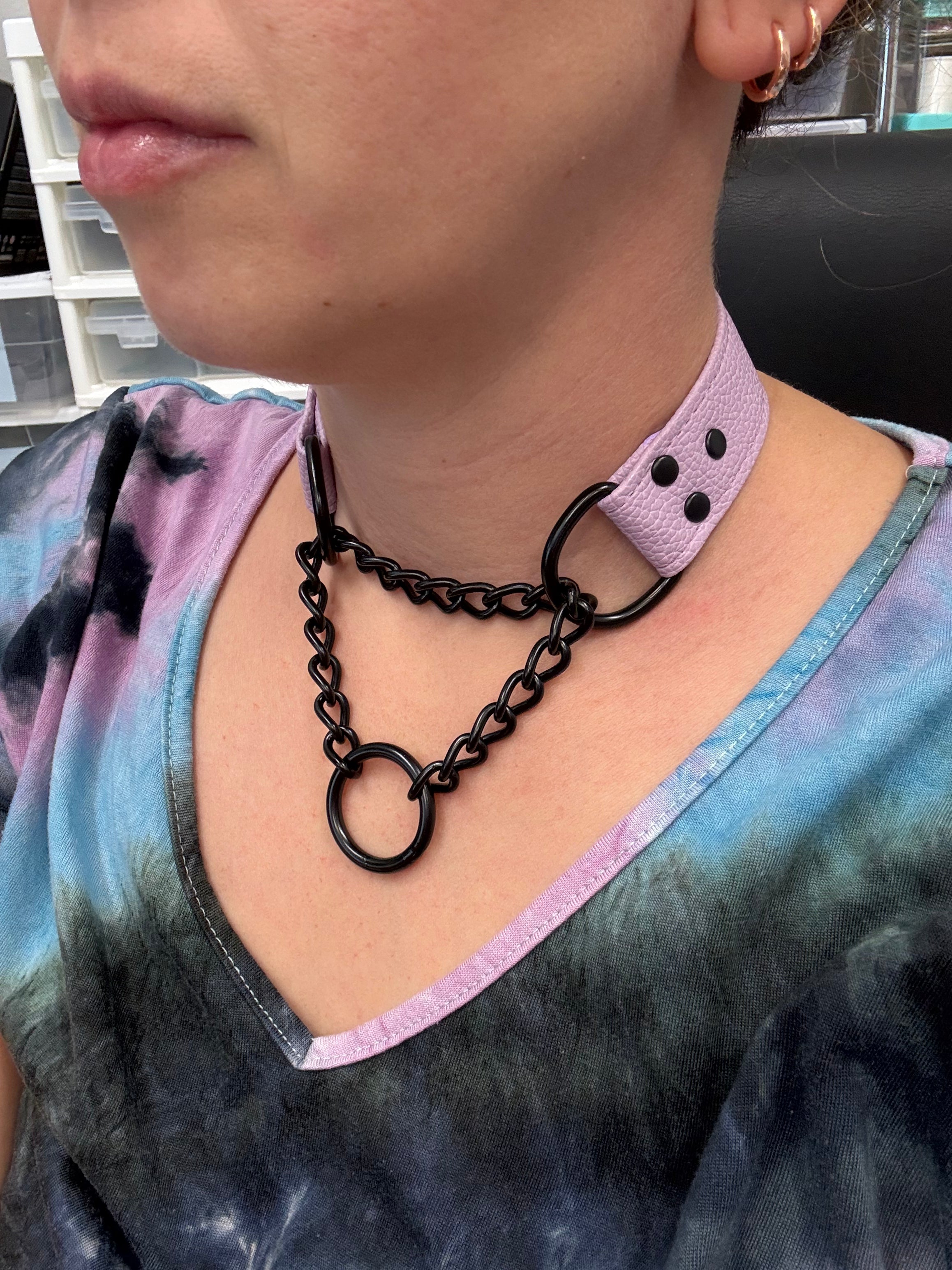 Sample Sale - Vegan Lavender and Black Classic Martingale Collar - 13.5”-15.5” Collar Restrained Grace