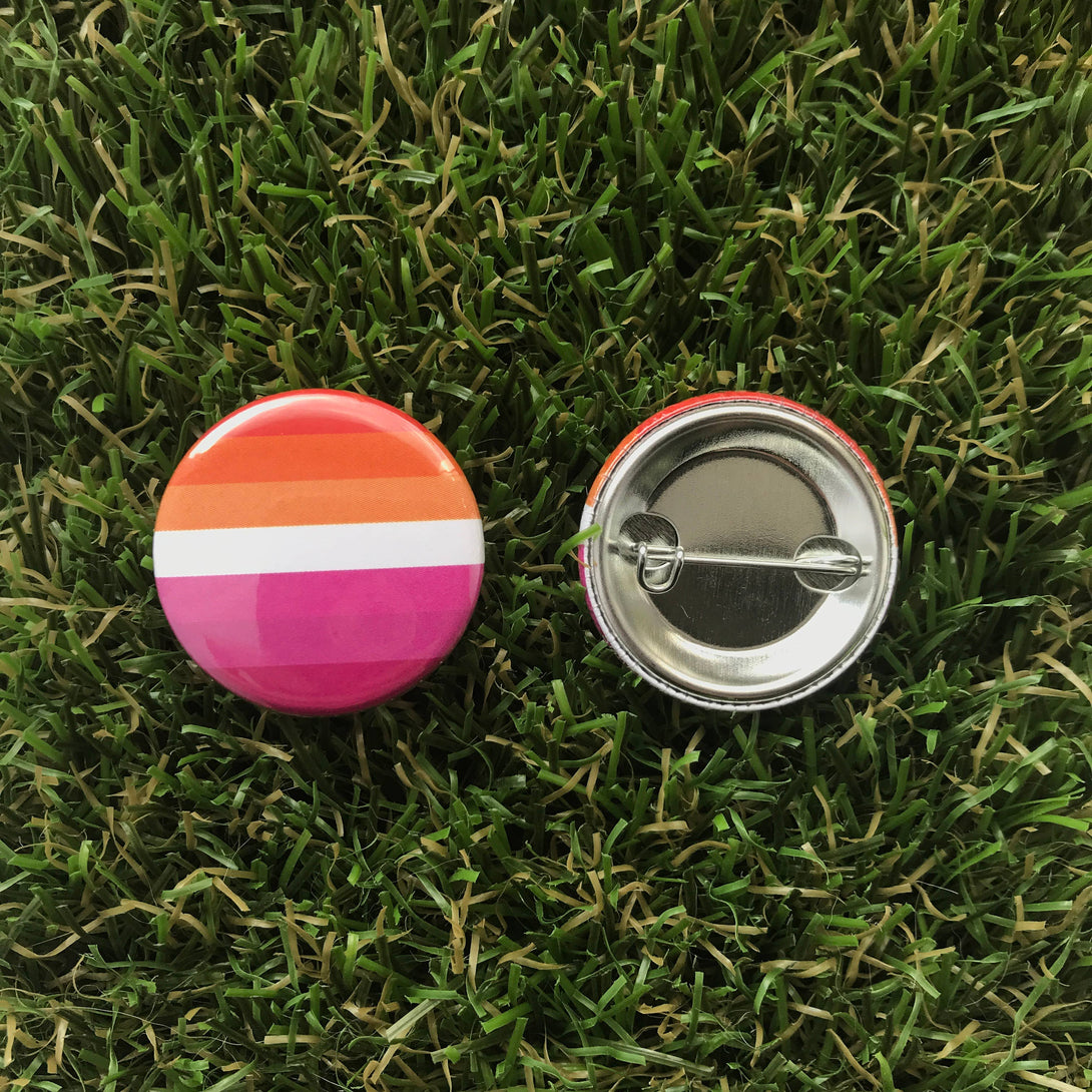 Double Denim Dude - Lesbian (Sunset) Pride Flag Pin-back Button Button Double Denim Dude   