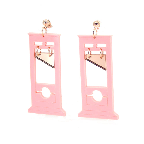 Eat The Rich Blush Pink & Rose Gold Guillotine Earrings