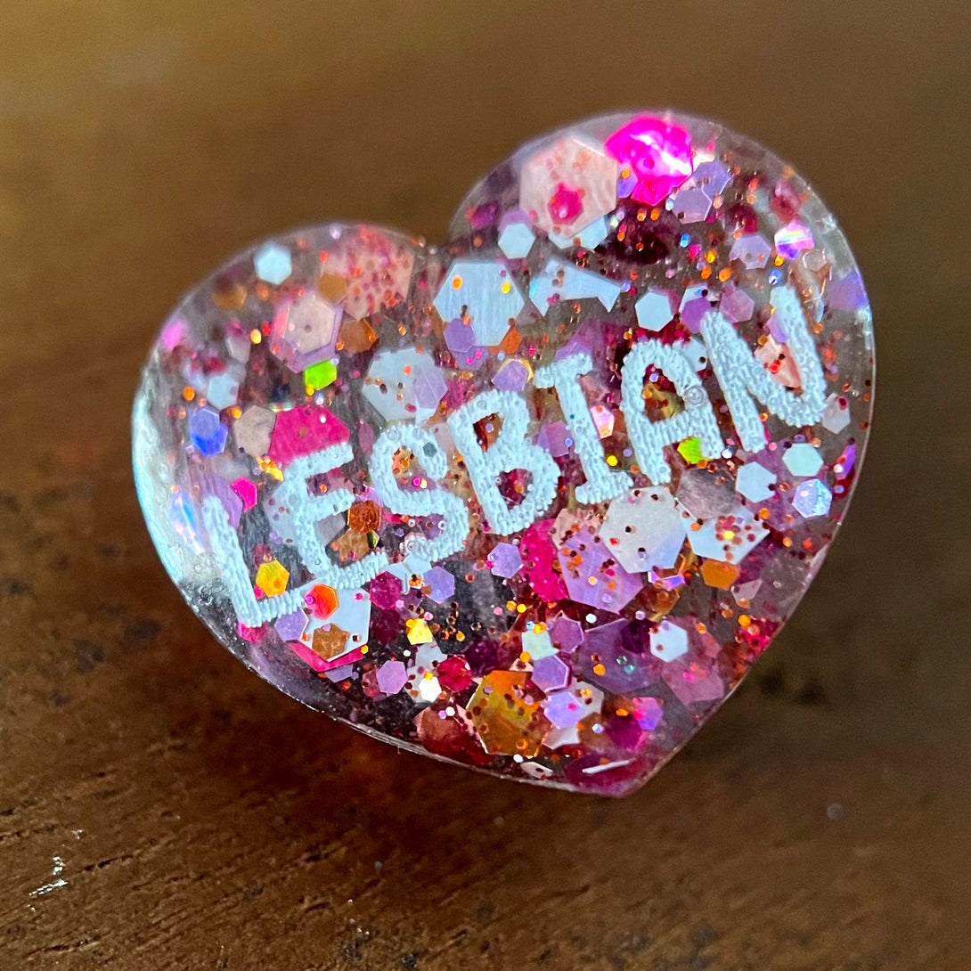 Lesbian - LGBTQIA+ Pride Glitter Lapel Pin Pin Restrained Grace   