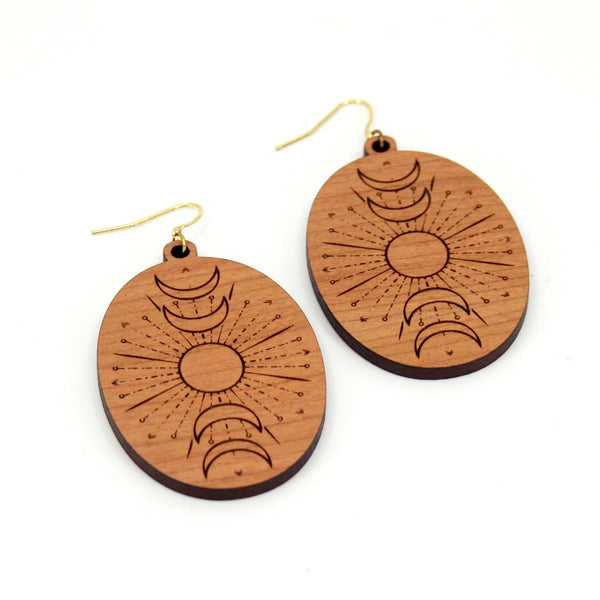 Moon Phase Magic Earrings in Cherry Wood Earrings Restrained Grace   