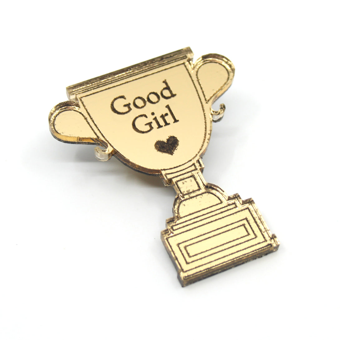 Good Girl Trophy Acrylic Praise Kink Pin Pin Restrained Grace   