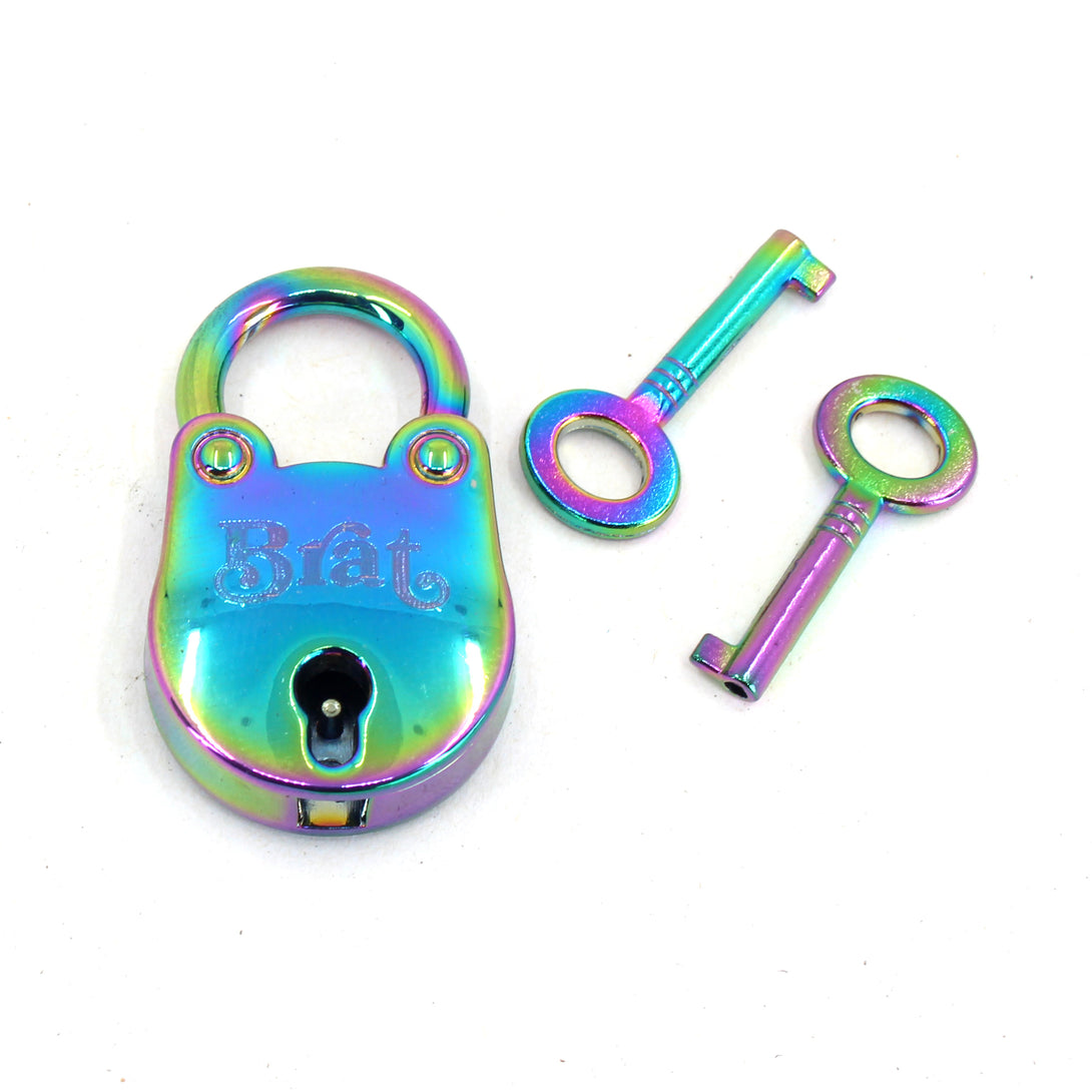 Custom Engraved Round Padlock - Personalized BDSM Lock Lock Restrained Grace Iridescent Rainbow  