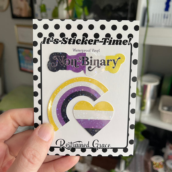 Non-Binary Pride - Sparkle Vinyl Sticker Set Sticker Restrained Grace   