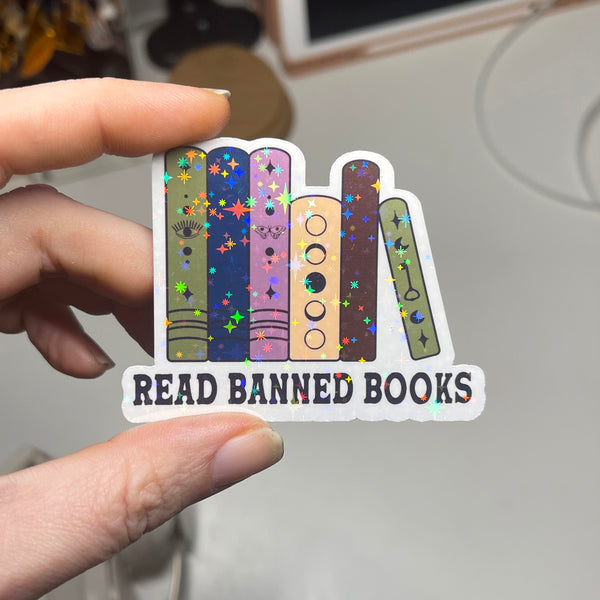 Read Banned Books Witchy Sparkle Vinyl Sticker Sticker Restrained Grace   