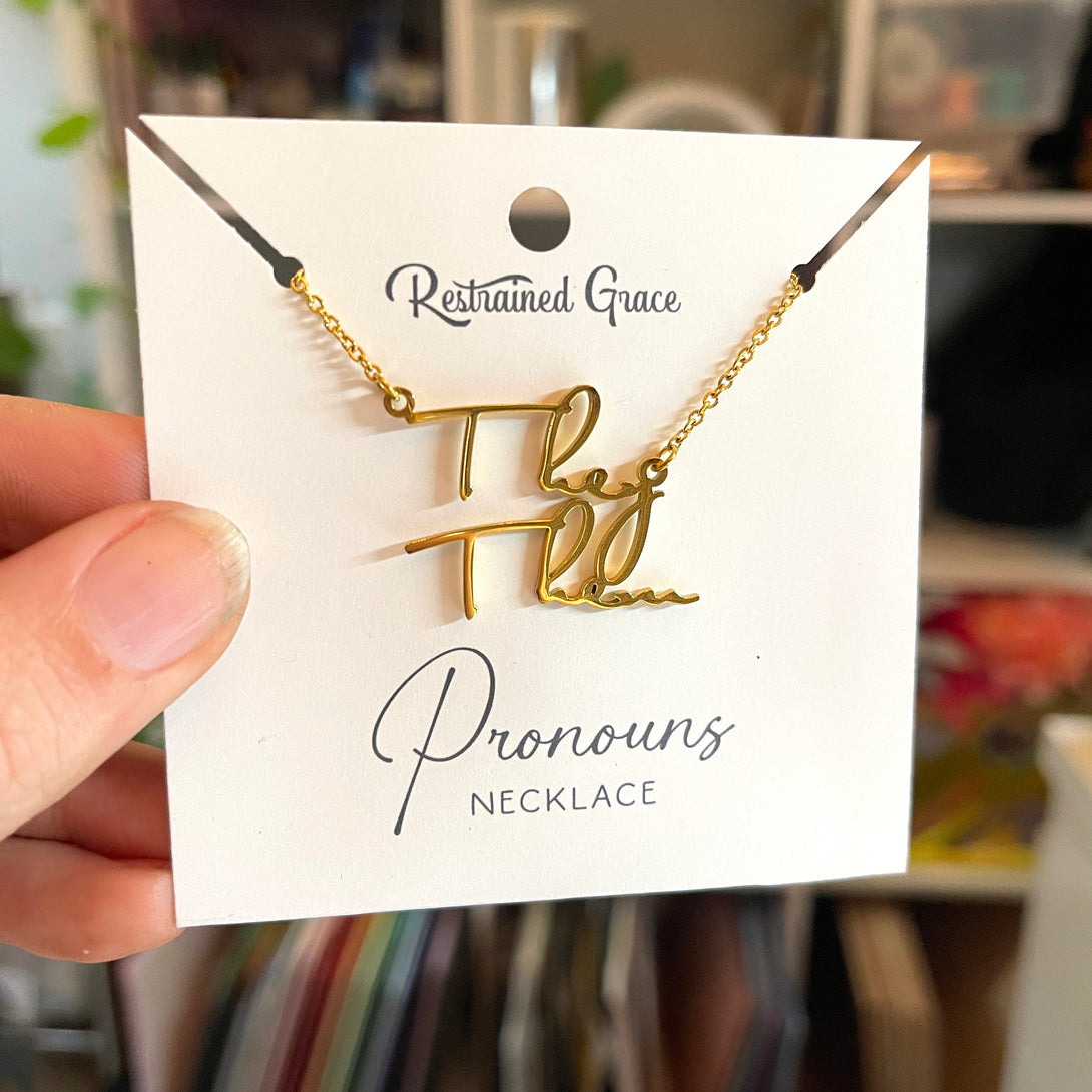 The Retro Pronoun Necklace in Stainless Steel Necklace Restrained Grace   