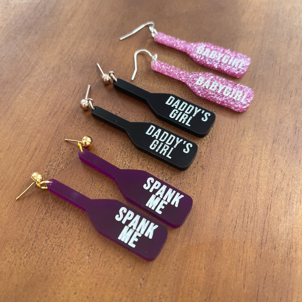 Custom Engraved Paddle Earrings - BDSM Jewelry Earrings Restrained Grace   