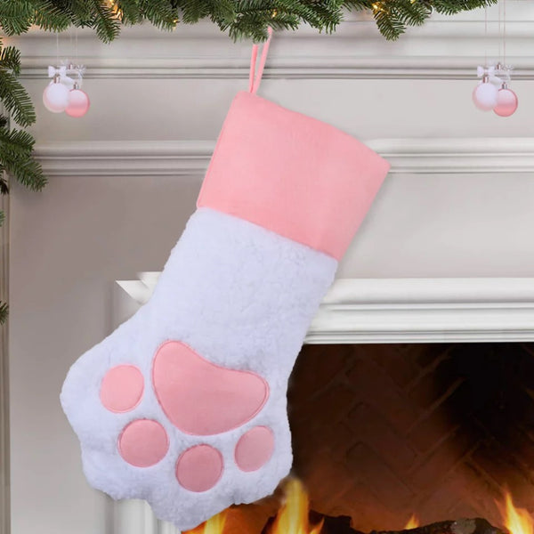 Paw Print Stocking in White and Pink