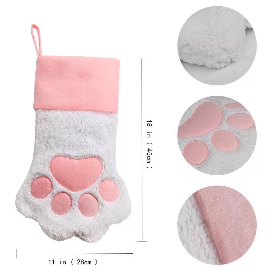 Paw Print Stocking in White and Pink Stocking Restrained Grace   