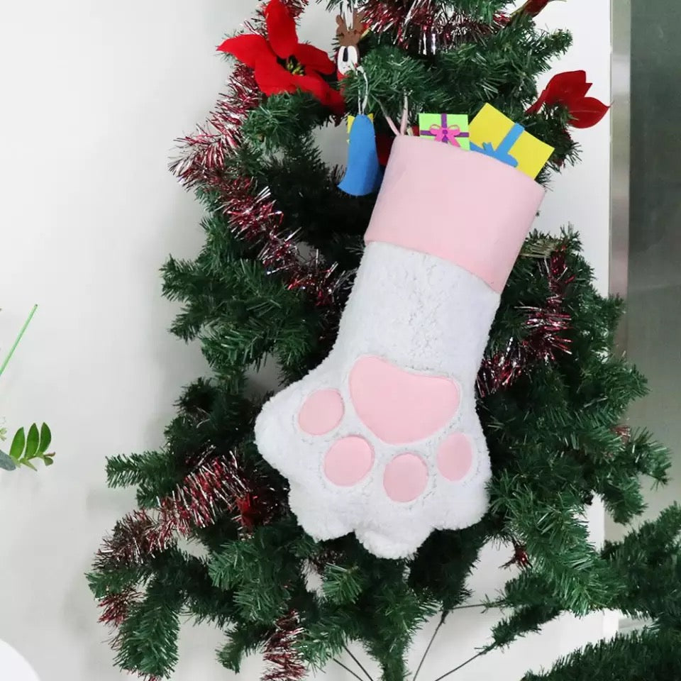 Paw Print Stocking in White and Pink Stocking Restrained Grace   