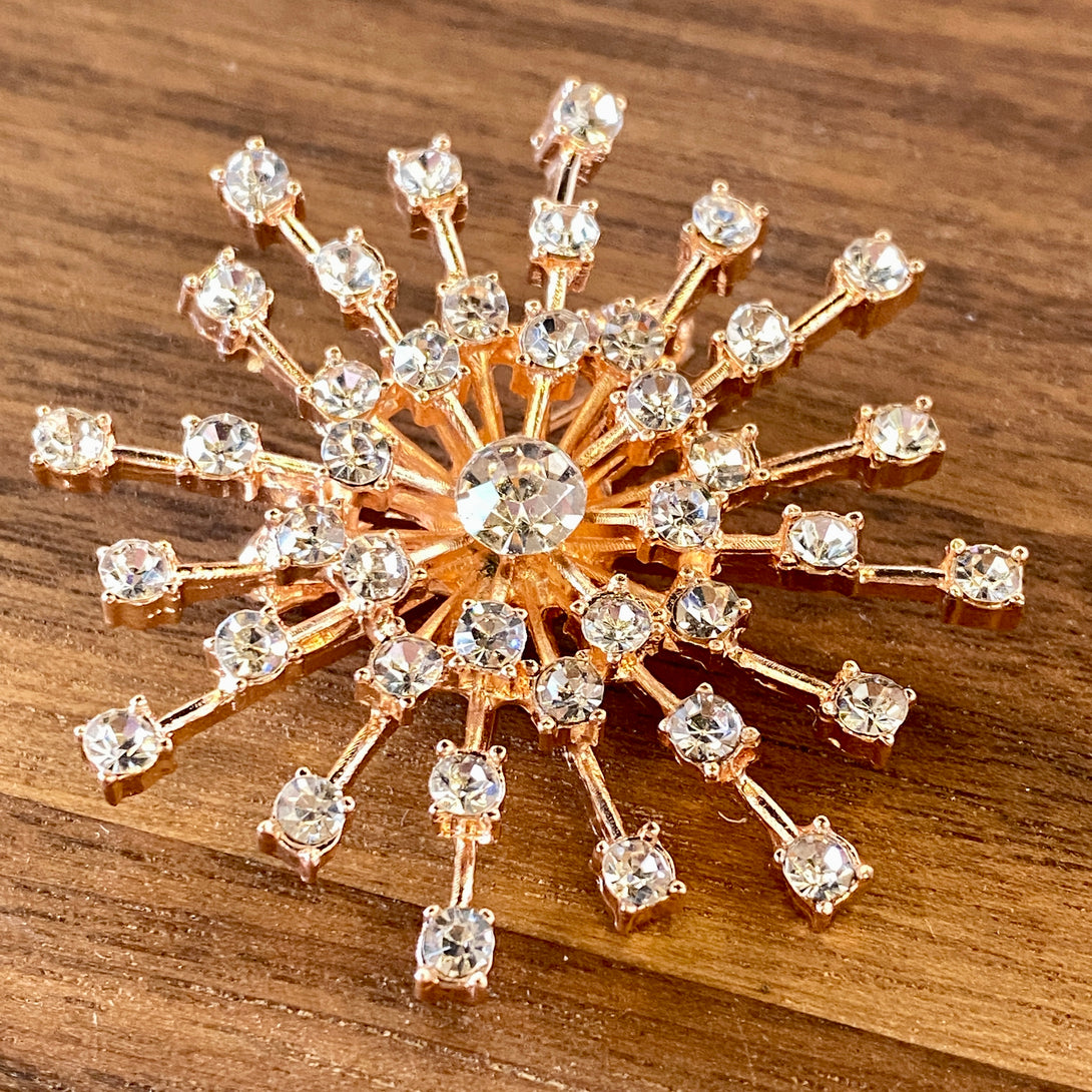 Starburst Special Occasion Brooch in Rose Gold and Cubic Zirconia Brooch Restrained Grace   
