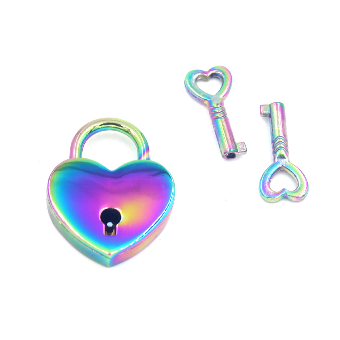 Engraved Heart Padlock - Personalized BDSM Working Lock Lock Restrained Grace Iridescent Rainbow  