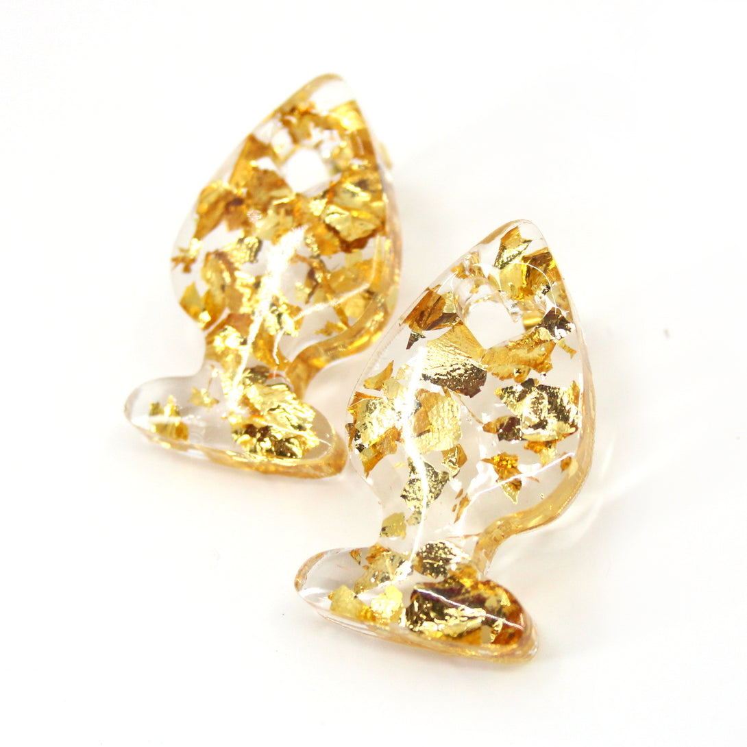 Gold Leaf Lucite Butt Plug Stud Earrings Earrings Restrained Grace   