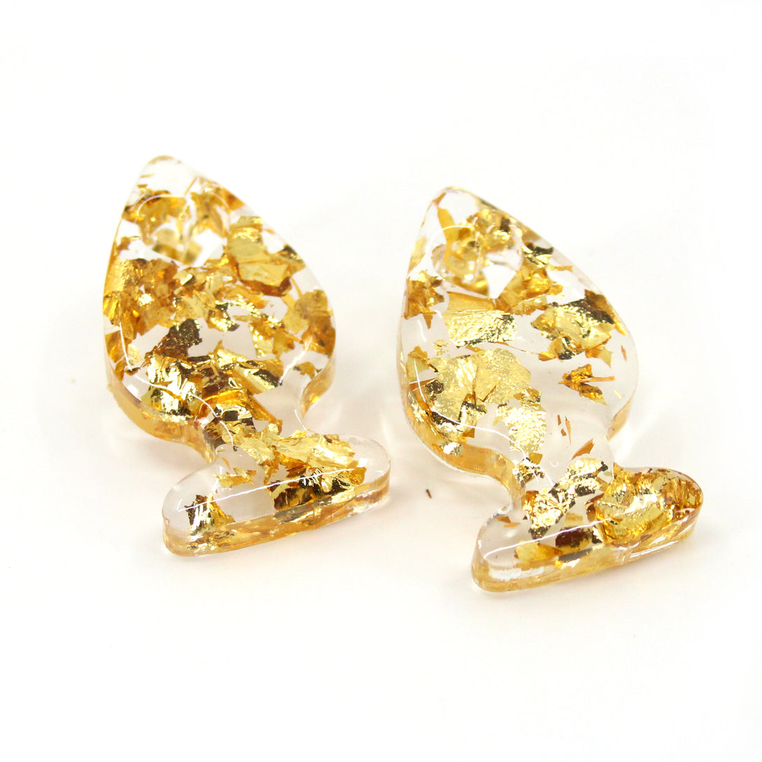 Gold Leaf Lucite Butt Plug Stud Earrings Earrings Restrained Grace   