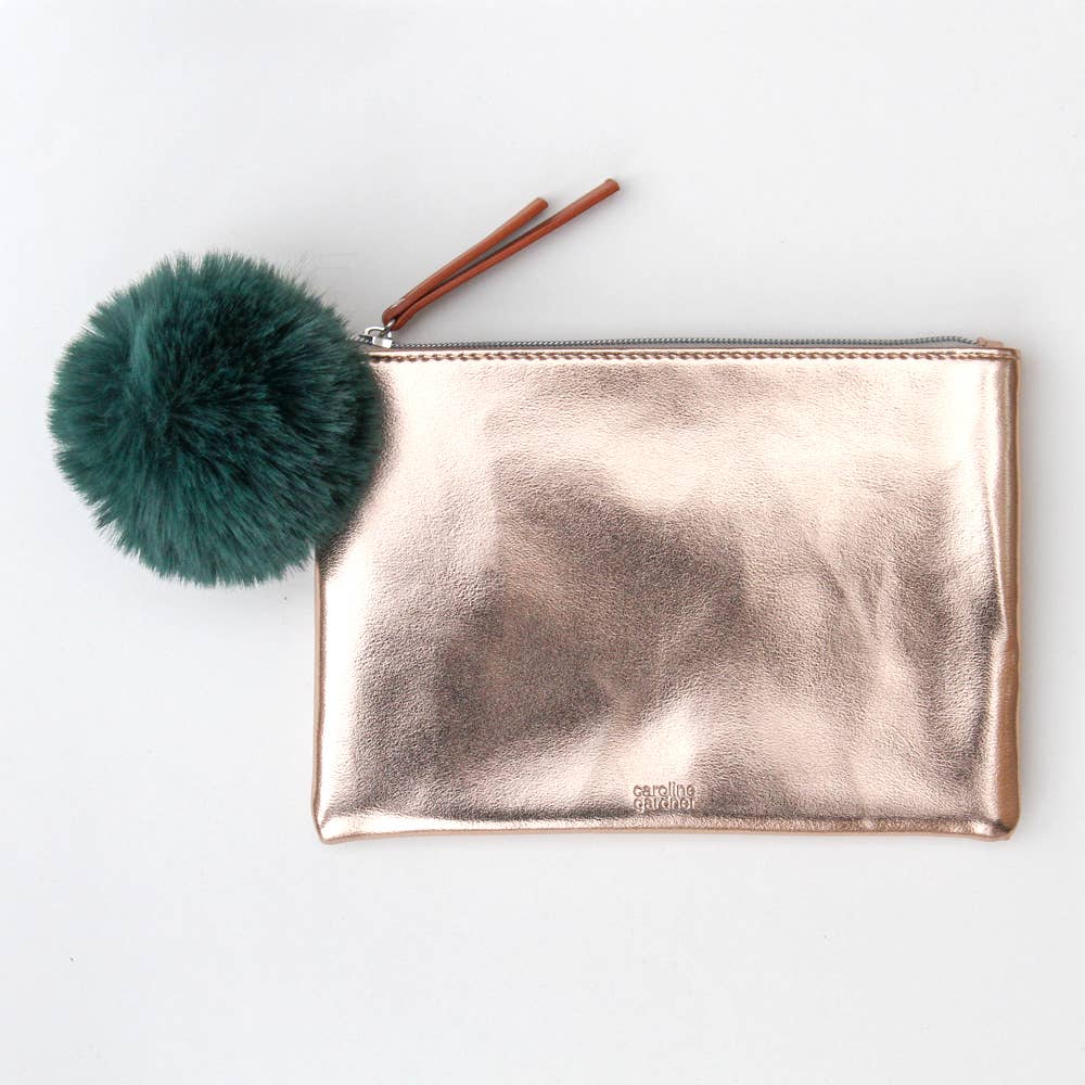 Caroline Gardner - Rose Gold Toy/Stash Pouch with Emerald Green Pom Bags Caroline Gardner   