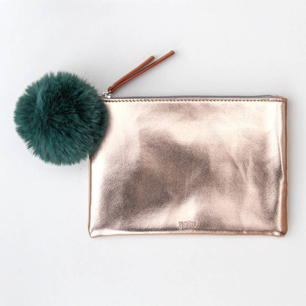 Caroline Gardner - Rose Gold Pouch with Emerald Green Pom