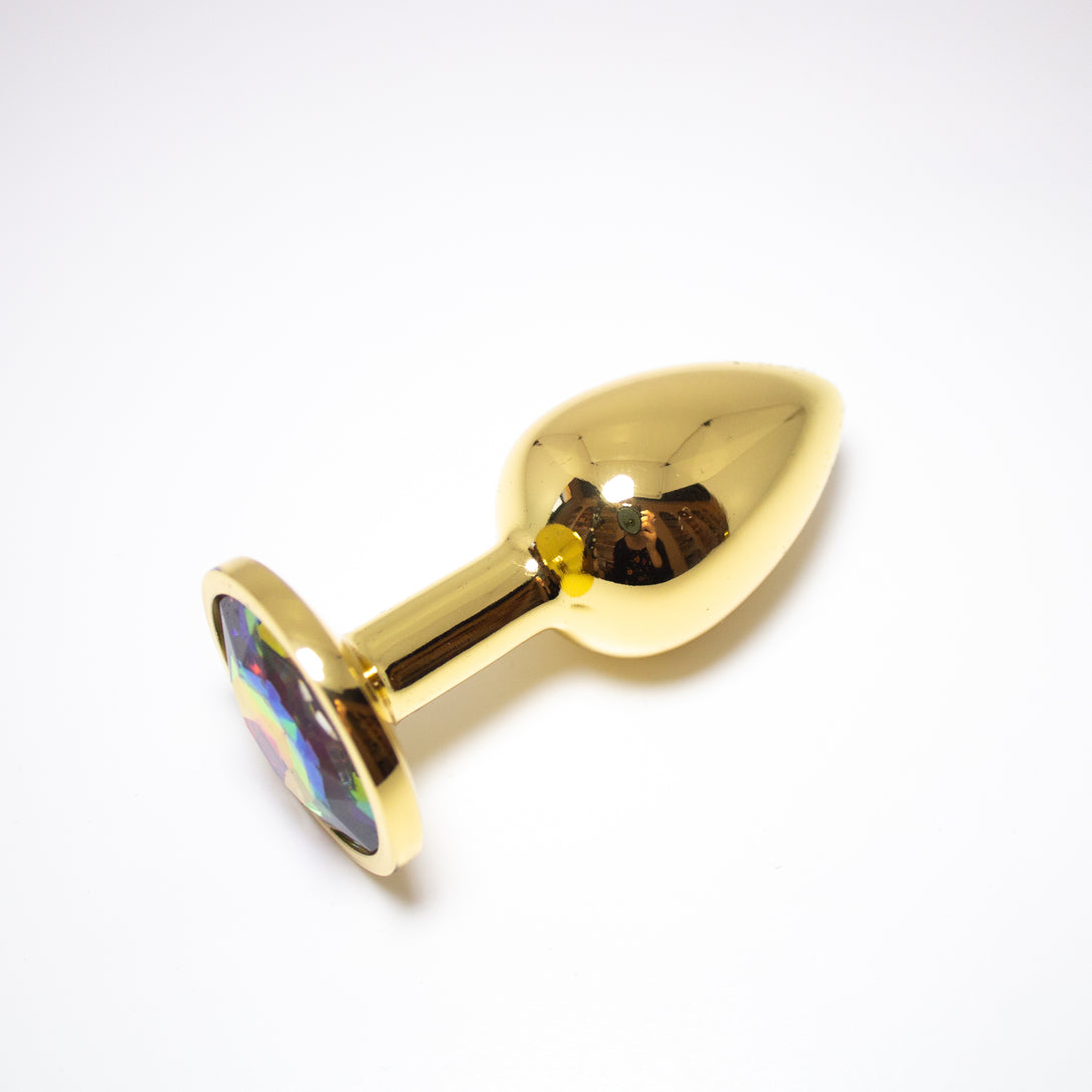 Gold Rainbow Crystal Rhinestone Butt Plug Plug Restrained Grace   