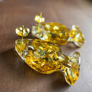 Gold Leaf Lucite Butt Plug Stud Earrings Earrings Restrained Grace   