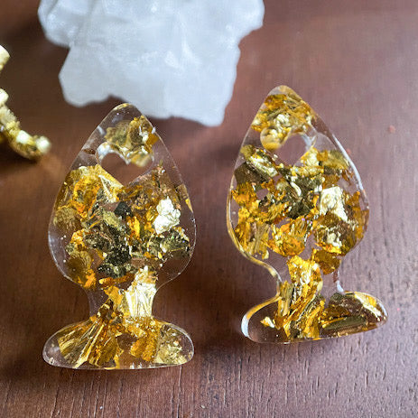 Gold Leaf Lucite Butt Plug Stud Earrings