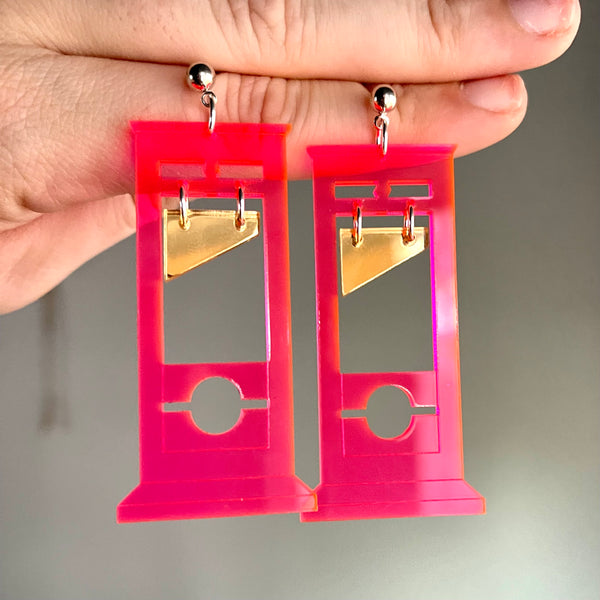 Comrade Doll Neon Pink & Gold Guillotine Earrings Earrings Restrained Grace   