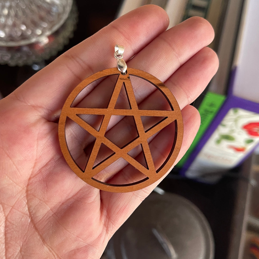 Wooden Pentagram Collar Tag - Witch Pendant Collar Tag Restrained Grace   