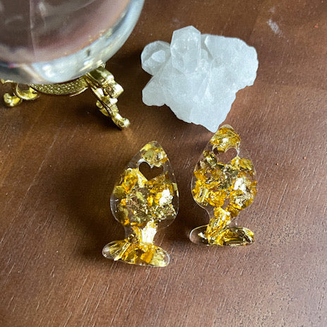 Gold Leaf Lucite Butt Plug Stud Earrings Earrings Restrained Grace   