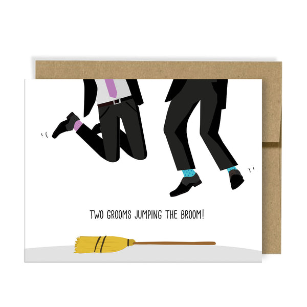 Neighborly Paper - Two Grooms Jumping the Broom Engagement/Wedding Card