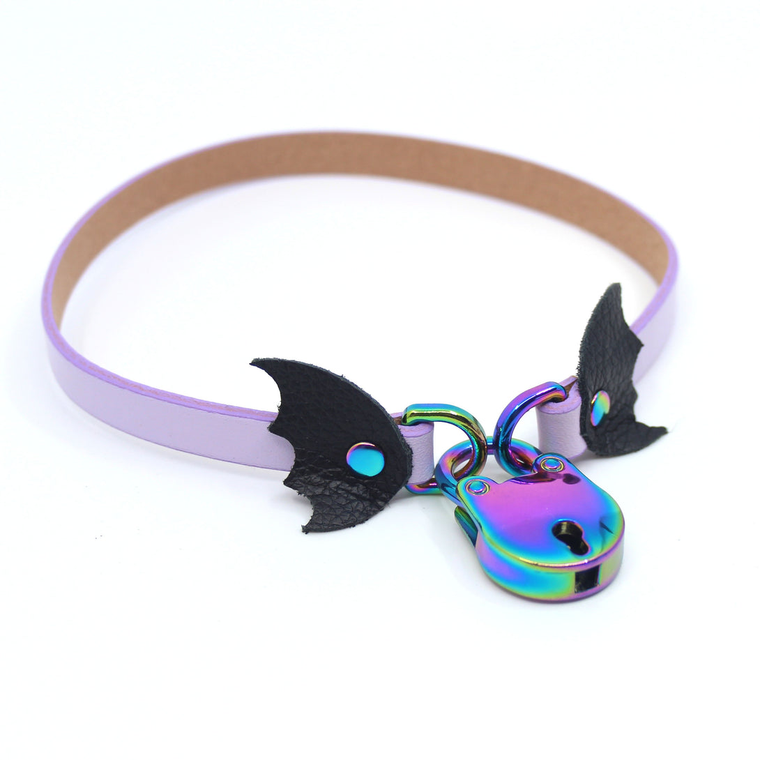 Restrained Grace Collar Iridescent Rainbow The Bat Wing Locking Mini Collar in Lavender