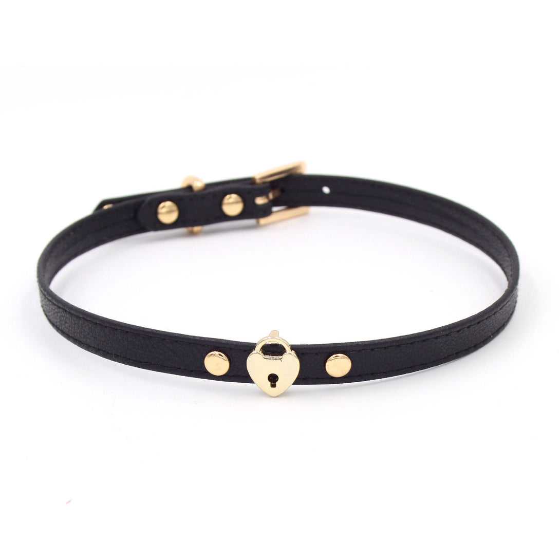Custom Heart Lock Charm Leather Mini Collar - BDSM Day Collar Collar Restrained Grace   