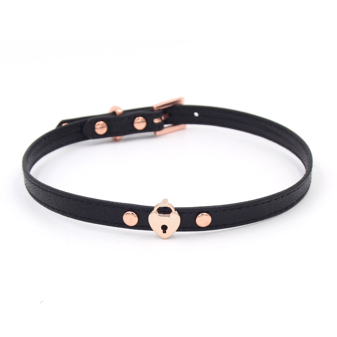 Custom Heart Lock Charm Leather Mini Collar - BDSM Day Collar Collar Restrained Grace   