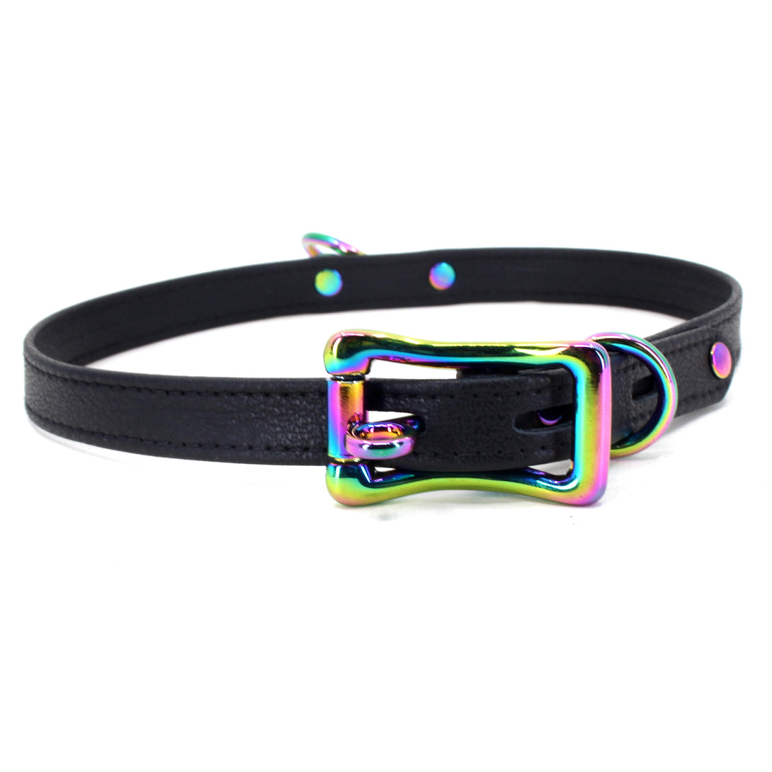 Restrained Grace Collar The Petite Collar in Black & Iridescent Rainbow