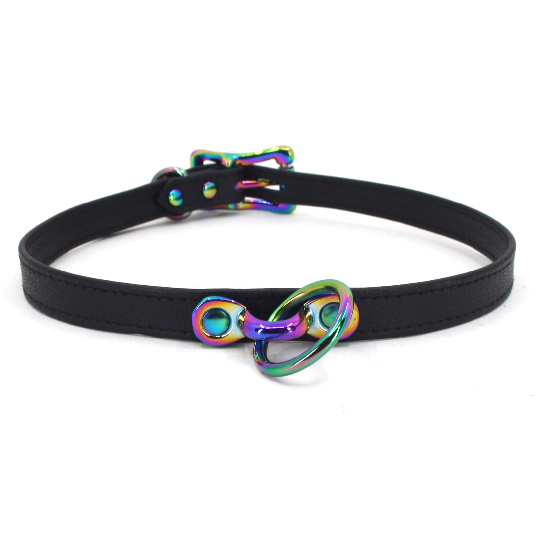 Restrained Grace Collar The Petite Collar in Black & Iridescent Rainbow