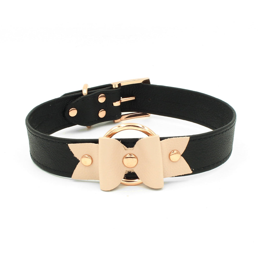 Restrained Grace Collar The Ring of O Classic Bow Collar in Black & Rose Gold