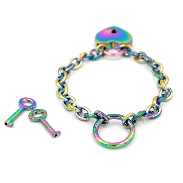 Restrained Grace Cuffs Iridescent Rainbow The Signature Ring of O Locking Chain Cuff