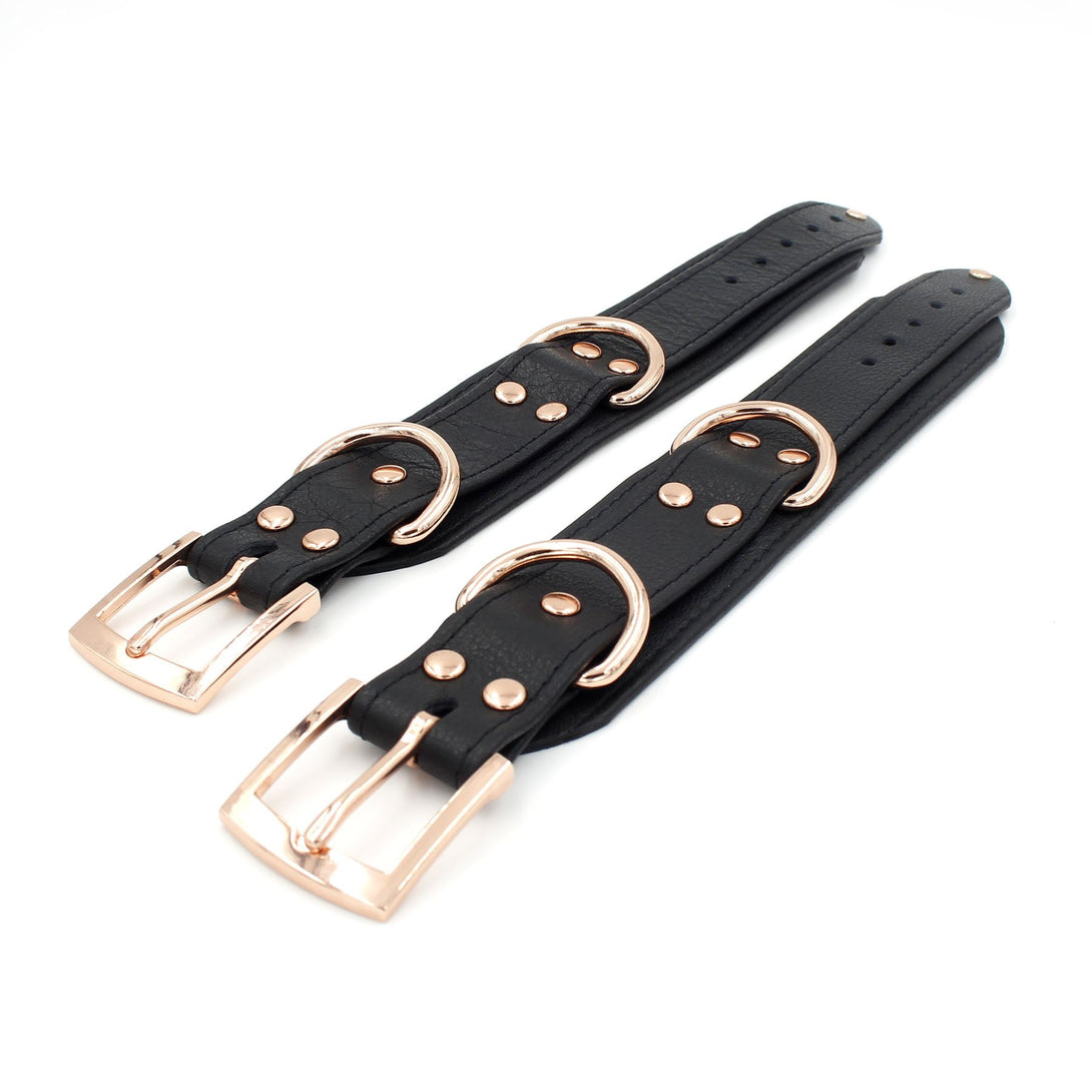 Restrained Grace Cuffs The Bold Leather Bondage Cuffs in Black & Rose Gold