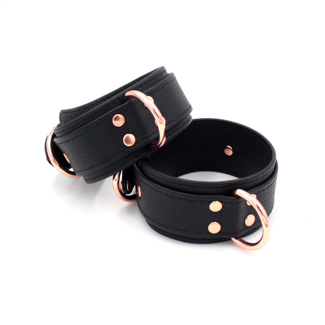 Restrained Grace Cuffs The Bold Leather Bondage Cuffs in Black & Rose Gold