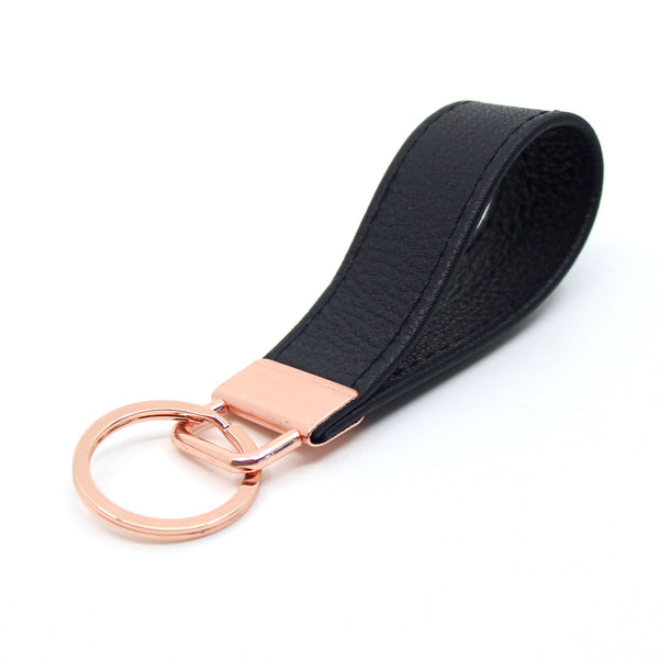 The Classic Leather Strap Keychain in Black & Rose Gold Keychain Restrained Grace   