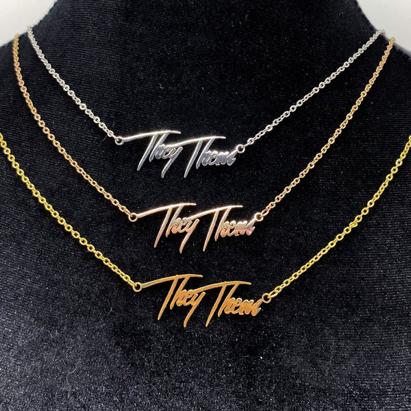 The Modern Pronoun Necklace in Stainless Steel Necklace Restrained Grace   