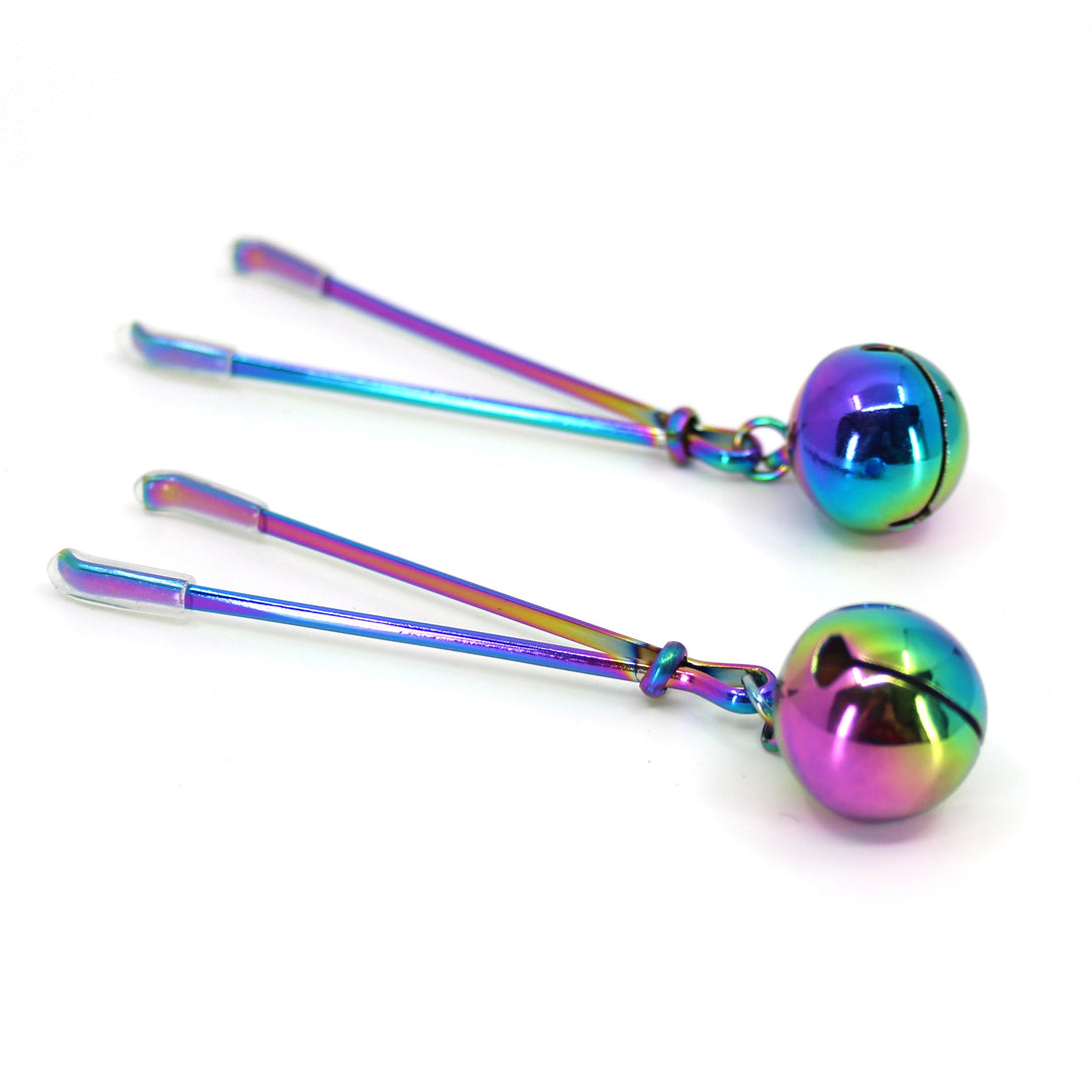 Restrained Grace Nipple Clamps Iridescent Rainbow Jingle Bell Nipple Clamps - Christmas 2020